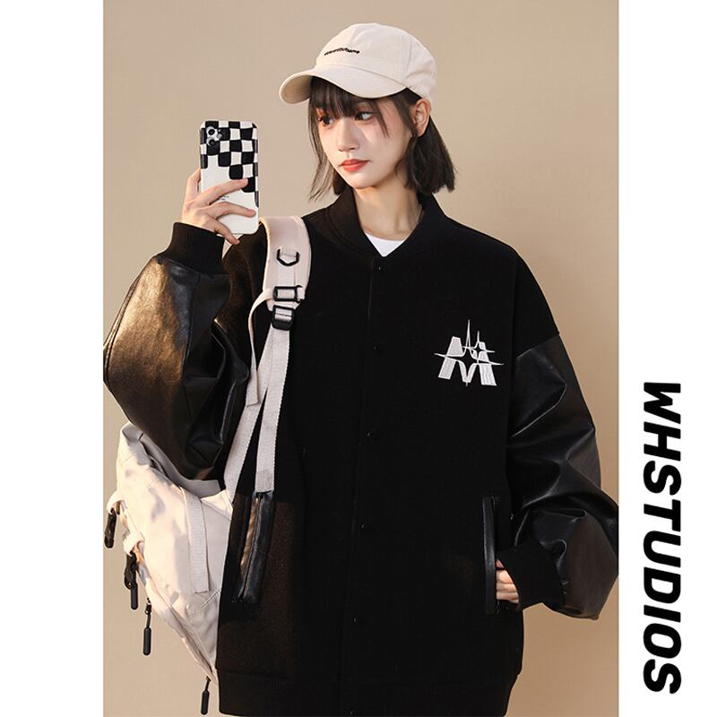 【FKZシリーズ】★ジャケット★ スタジャン 男女兼用 メンズ 配色 ブラック 黒い 春服 かっこいい M L XL 2XL 3XL