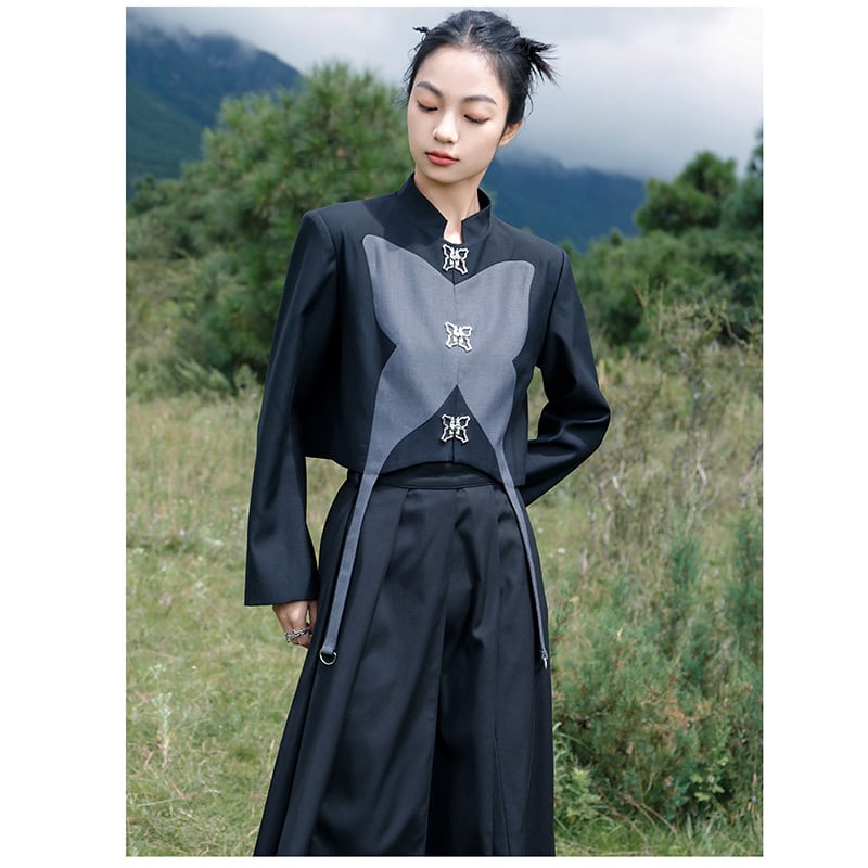 [Big Blue Dragon Series] ★China style outerwear★ Mini length Butterfly design Original black gray color scheme