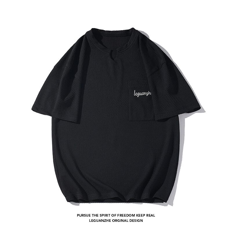 [BIGEMAN Series]★T-shirt★ Tops 2color Unisex Men's Large Size Simple Embroidery Black White