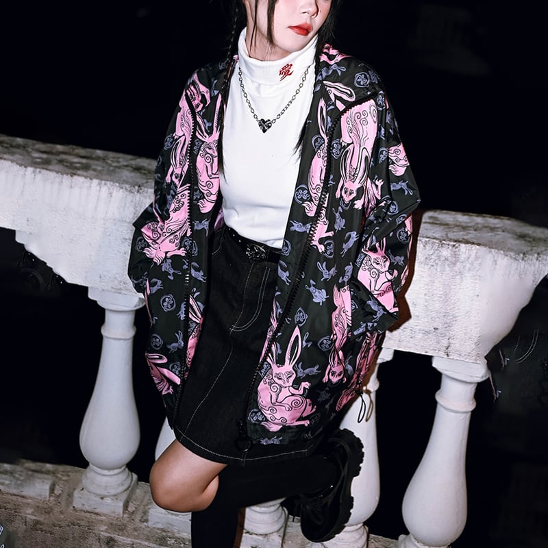 [Old Monster --- Rabbit Series] ★China style outerwear★ Jacket print rabbit rabbit loose fashionable