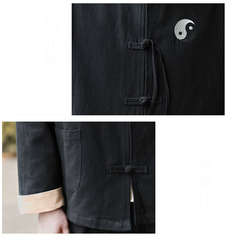 [JUNYI Series]★China Style Outer★Shirt Outer Tops Jacket Cotton Linen Bagua Map Unisex Men's Large Size Black