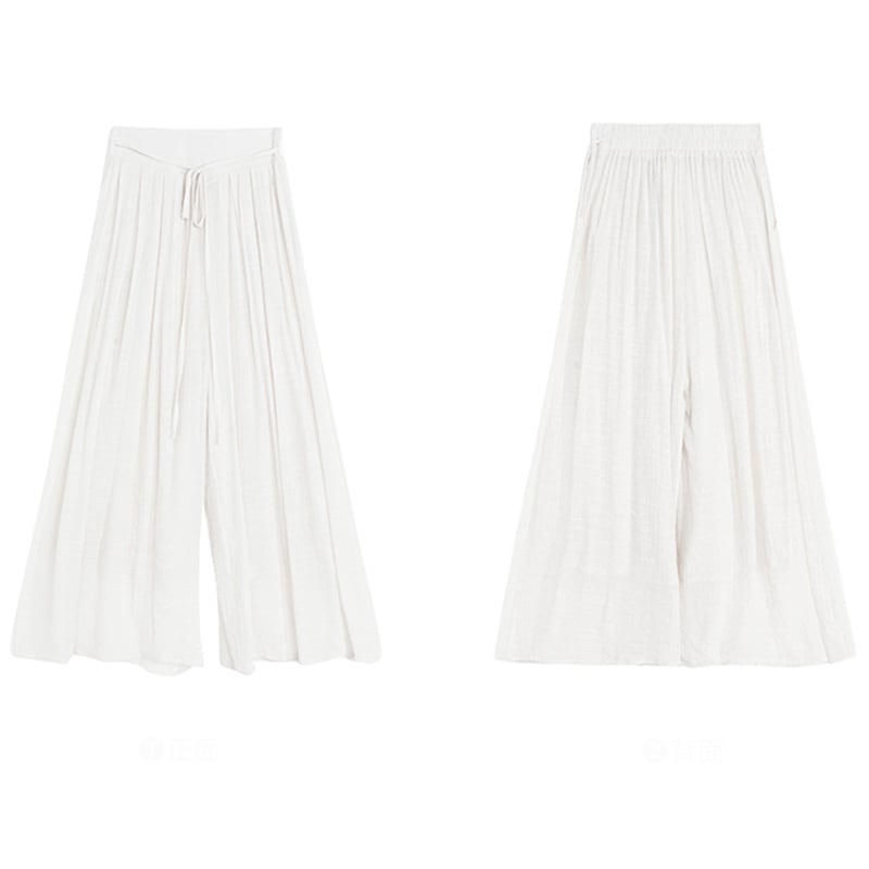 [White Sake Series] ★ Gaucho Pants ★ Bottoms Elastic Waist Plain Ladies Date Improves Temperament Simple