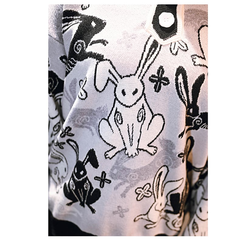 [Old Monster --- Rabbit Series] ★China style sweater★ 2color tops print rabbit rabbit rabbit SML