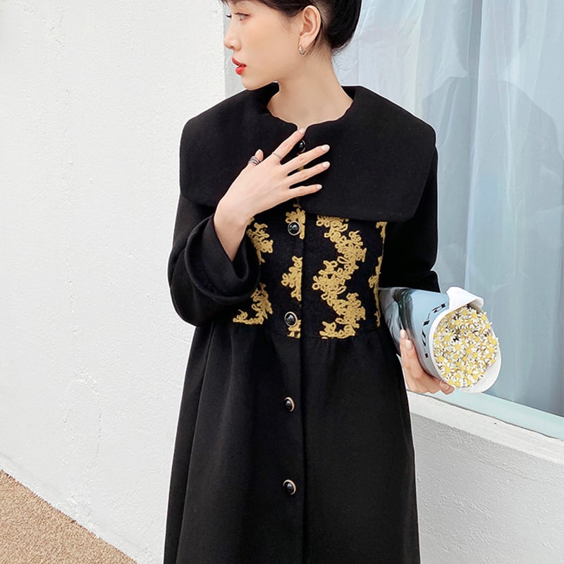 [First look series] ★China style coat★ Long coat outerwear coat cute black gold black SML