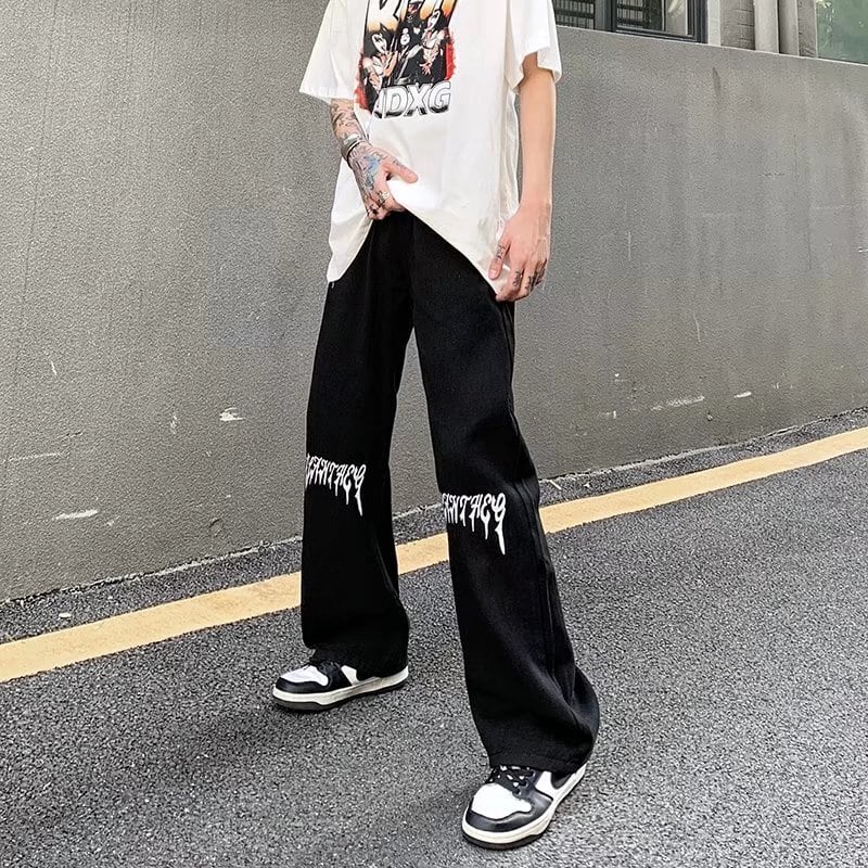 [MGJM Series]★Denim Pants★ 2color Bottoms Trousers Unisex Men's Slimming Black White Easy to match