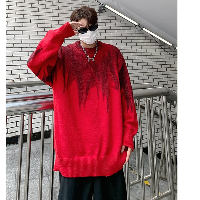 [NANSHI Series]★Sweater★ 3color knit tops Unisex Men's Star pattern Color scheme White Black Red