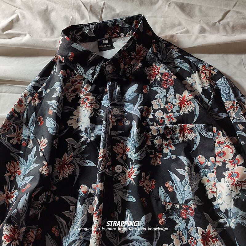 [STRAPPING Series]★Shirt★ 2color Tops Print Unisex Men's Spring Clothes Autumn Clothes Thin Floral Pattern Retro