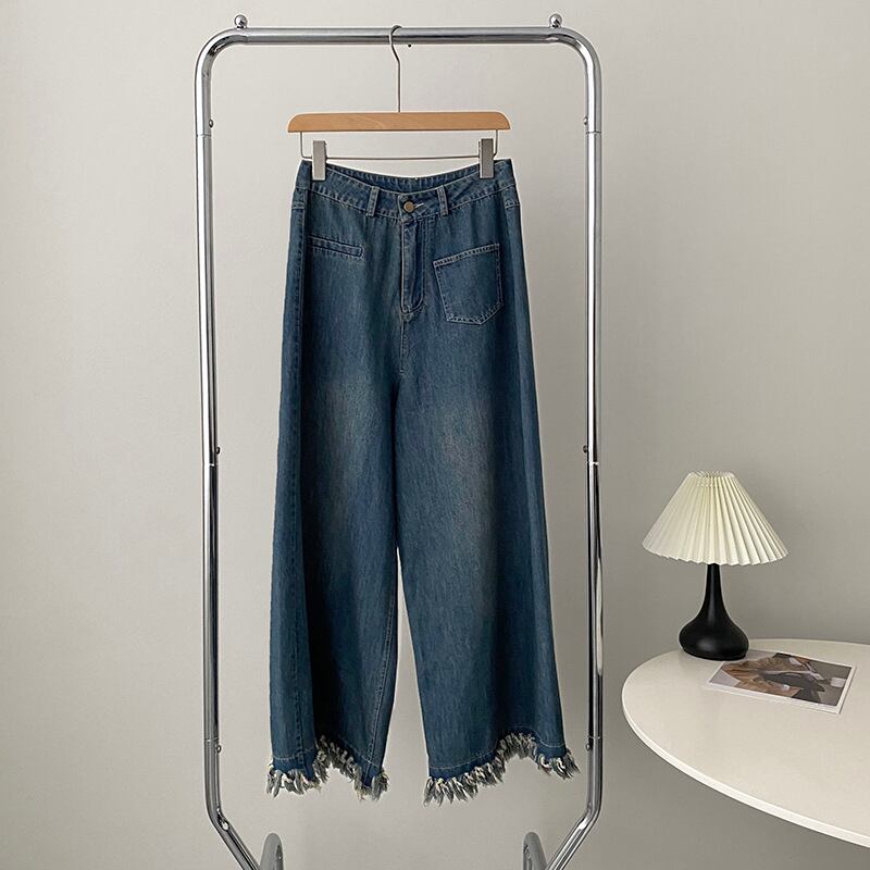 [Togawa Series] ★Denim Pants★ Gaucho Pants Trousers Bottoms Wide Pants Blue Blue ML