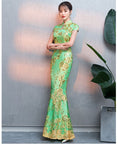 Load image into Gallery viewer, [ELEGANT] Chinese dress, mermaid line dress, slimming and attractive figure, excellent slimming effect, green, green, large size, short sleeves, long length
