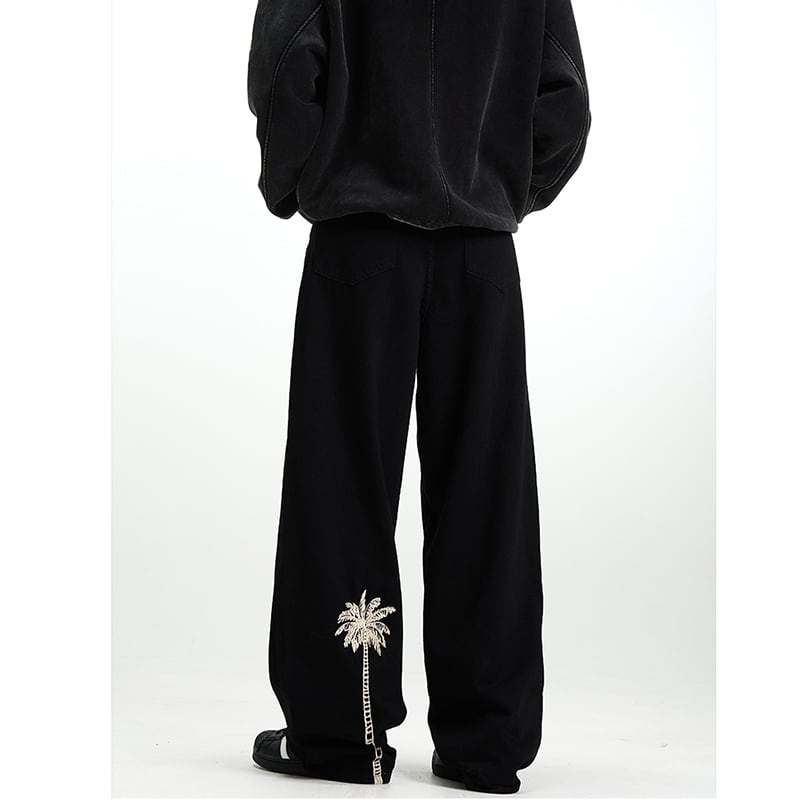 [Mr Bense Series] ★Denim Pants★ Embroidered Bottoms Trousers Unisex Men's Simple Black