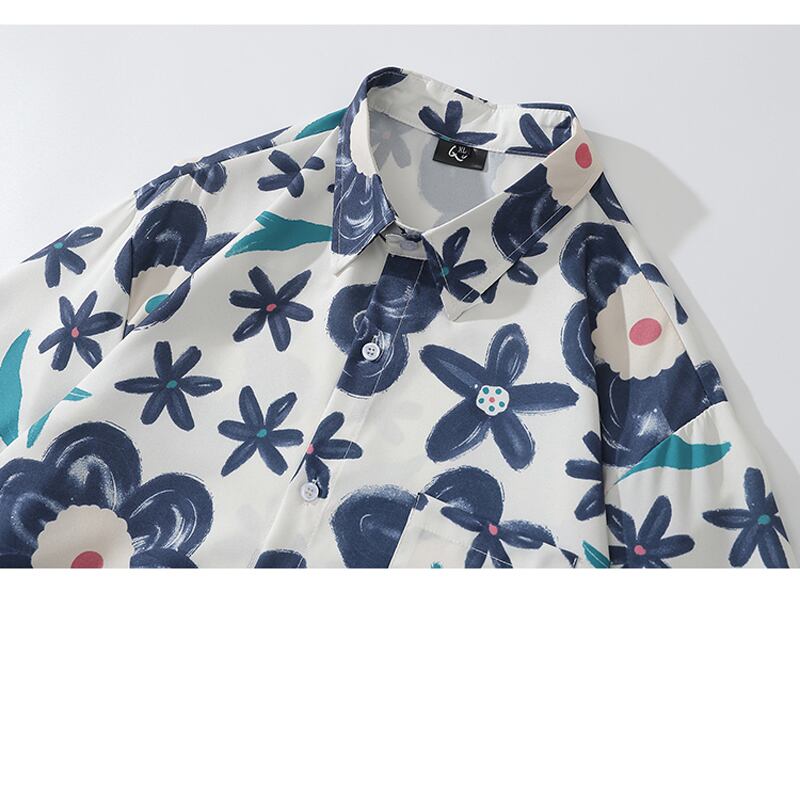 [MOISHE TIDE Series] ★Floral Pattern Shirt★ Tops Long Sleeve Shirt Spring/Summer ML XL 2XL Unisex Men's Blue Blue