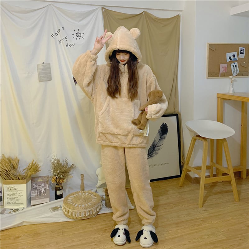 [Insufficient Moe Series]★Pajamas★ 3color Setup Bear Room Wear Loungewear Brown Purple Light Brown