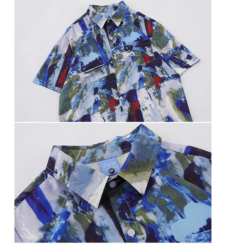 [TRAVEL ISSUANCE Series] ★Oil painting style shirt★ Tops, short sleeve shirt, spring/summer ML XL 2XL, unisex, men's, unique, easy to match