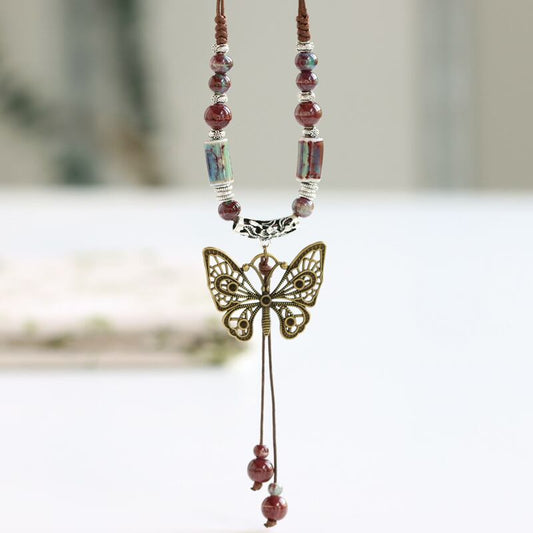 [One liner series] ★China style necklace★ Ladies accessories, ethnic style, butterfly, retro, date, easy to match