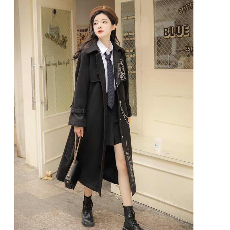 [Hanru First---Beisheng Series] ★China style coat★ Long outerwear with chain embroidery Black Black SML