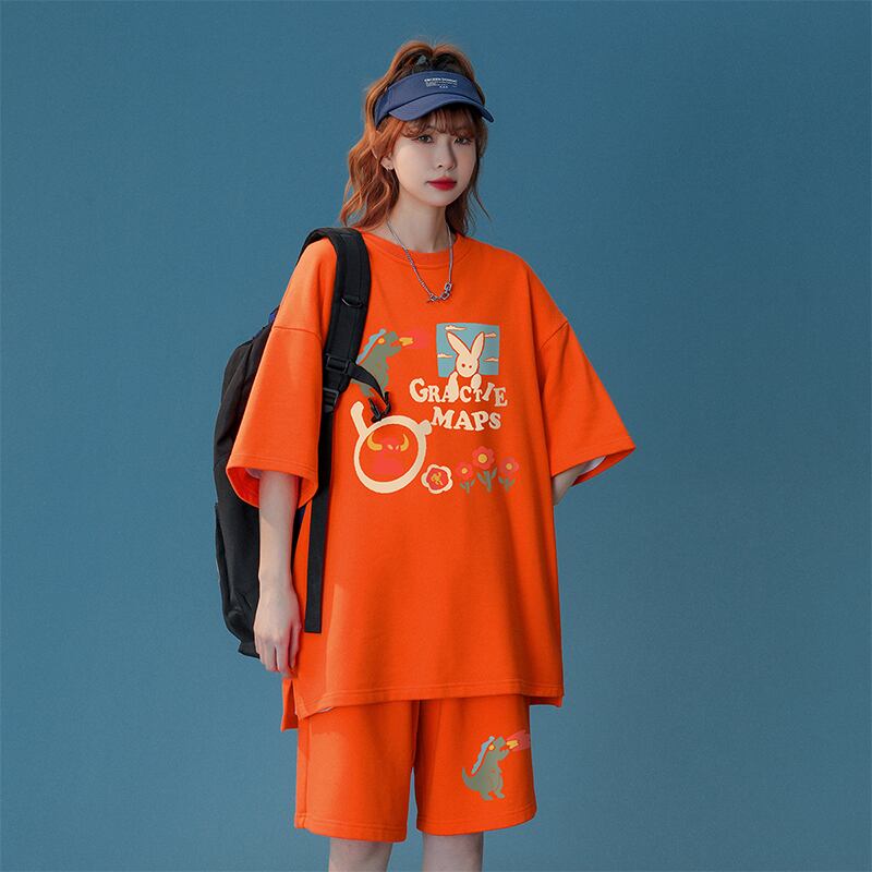 【CHAOMEICHENシリーズ】★セットアップ★ 3color Tシャツ+短パン 男女兼用 メンズ カートゥーン