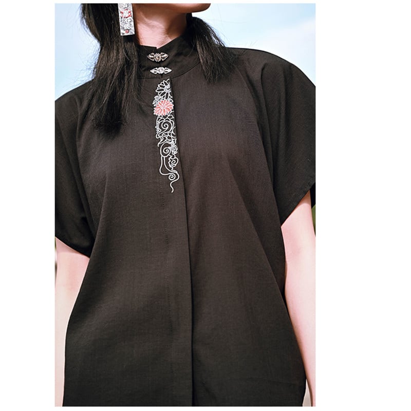 [Ancient monster --- butterfly effect series] ★China style top★ Blazer short sleeve embroidery butterfly short length black black