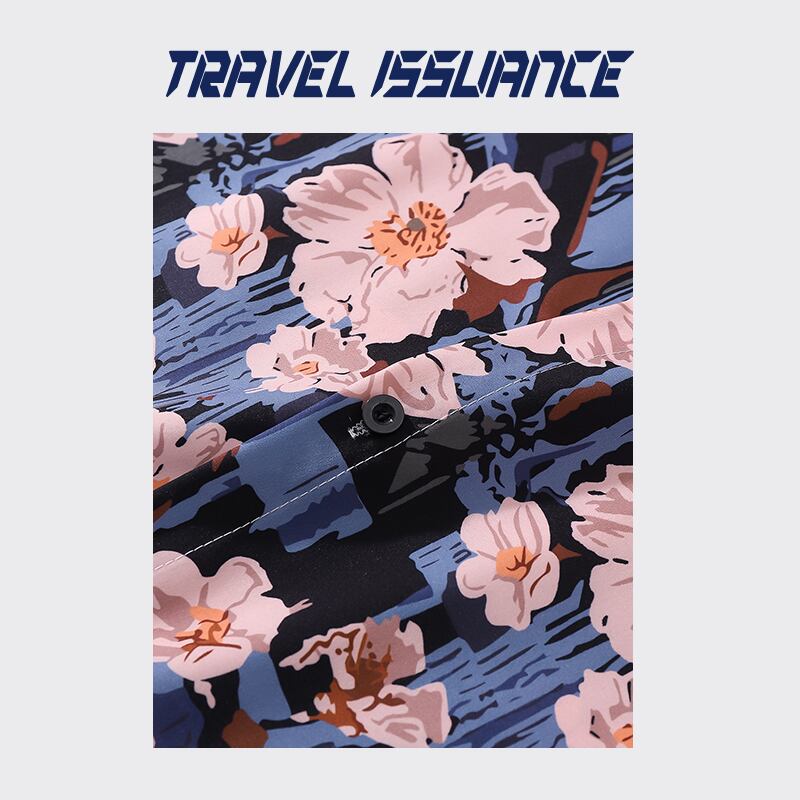 [TRAVEL ISSUANCE series] ★Retro shirt★ Floral pattern shirt, unisex, men's, beach, travel, photography, blue, cute, easy to match