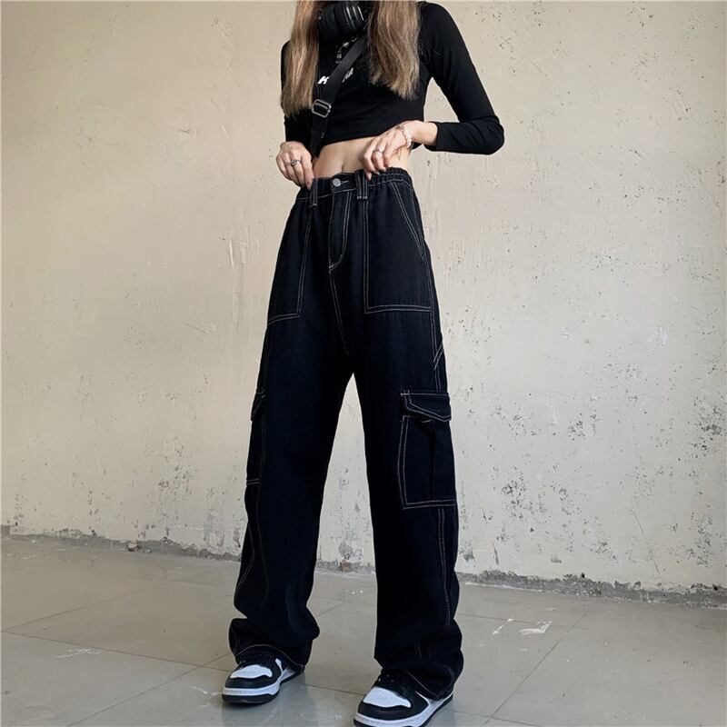 [Miyakoya Series]★Denim Pants★ Trousers Bottoms Black Black Women's Fashion Easy to Match