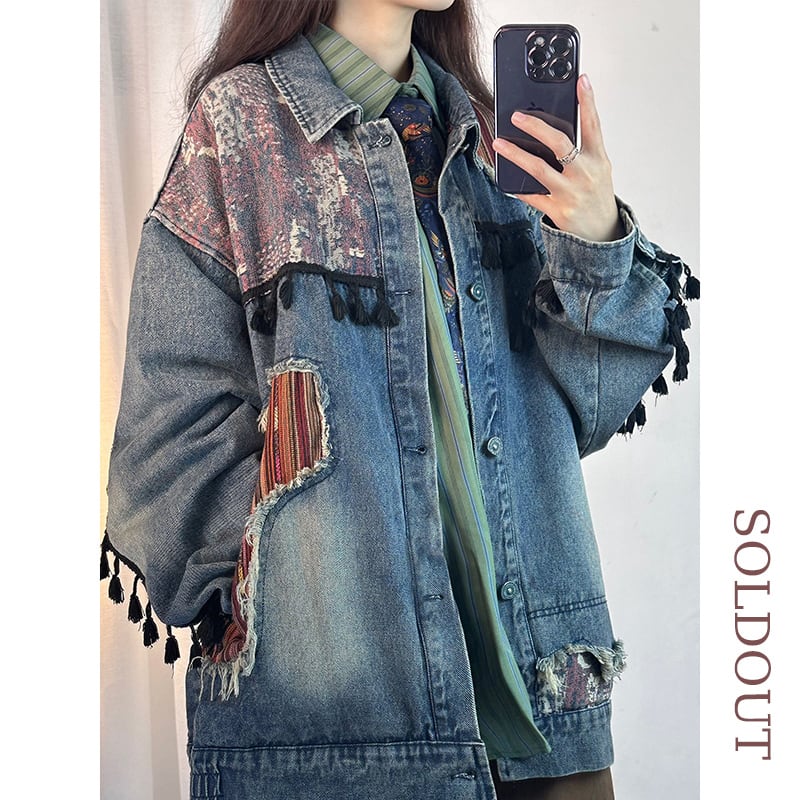 [Satoru Series]★China style jacket★ 2color denim jacket outerwear unisex men's ethnic switching