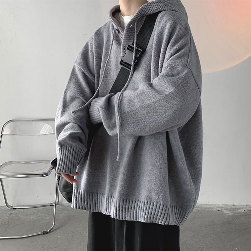 [Emeisa Series]★Sweater★ 2color Knit Tops Parka Unisex Men's Simple Gray Black