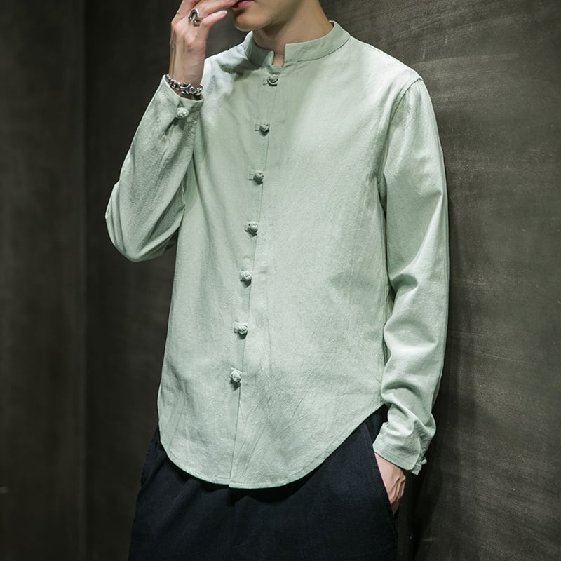 [Koji series] ★China style tops★Men's shirt 9color China button stand neck casual large size plain color