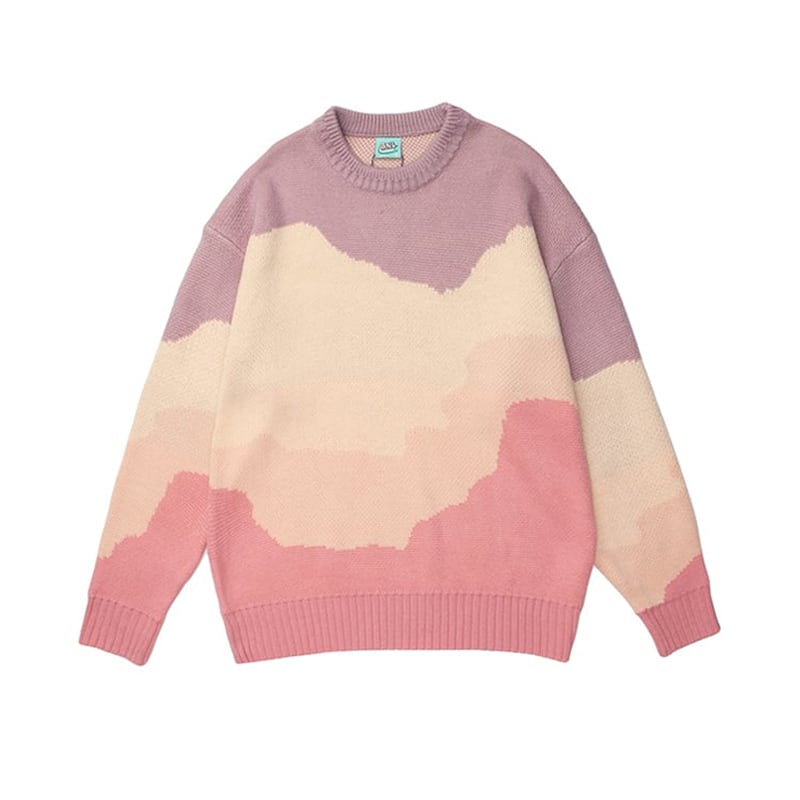 [XIWANG Series]★Sweater★ Tops 3color Unisex Couple Clothes Wave Pattern Knit Casual Loose