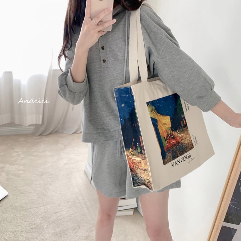 [Andcici Series]★Bag★ Tote bag, canvas bag, large capacity, date, floral pattern, oil painting style, blue, design, cute