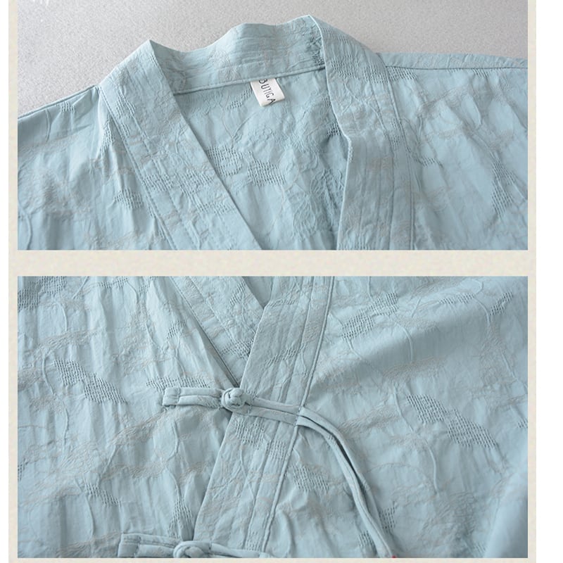 [Qing series] ★China style tops★ Shirt 3color cotton linen V neck literary style blue green beige