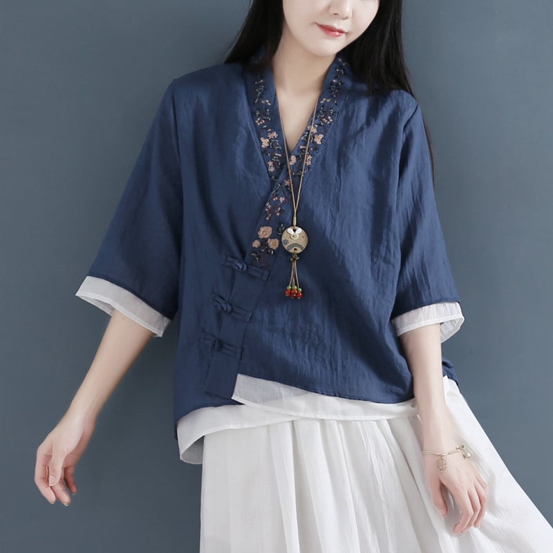 [Qing Series]★Chinese style tops★ 5color Happi coat Chinese clothing Improved Tang suit Blue green Blue Pink White Navy