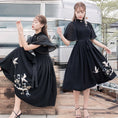 Load image into Gallery viewer, [My Family's Series] ★Chinese-style dress★ Crane embroidery, short sleeves, thong length, A-line, Chinese elements, casual wear, black
