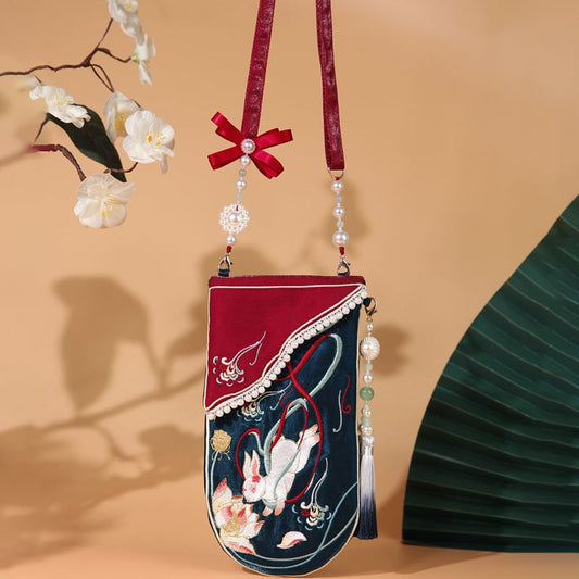 [Saiun Inki Series] ★China style bag★ Shoulder bag with decorations cute embroidery rabbit rabbit