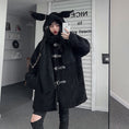 Load image into Gallery viewer, [Miyakoya Series] ★Coat + Hat★ Trench coat Black Black autumn/winter coat Thick, warm, loose, cute
