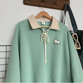 Load image into Gallery viewer, [CHAOMEICHEN Series] ★Tops★ 3color POLO Neck Unisex Men's Long Sleeve Cartoon Apricot Green Navy
