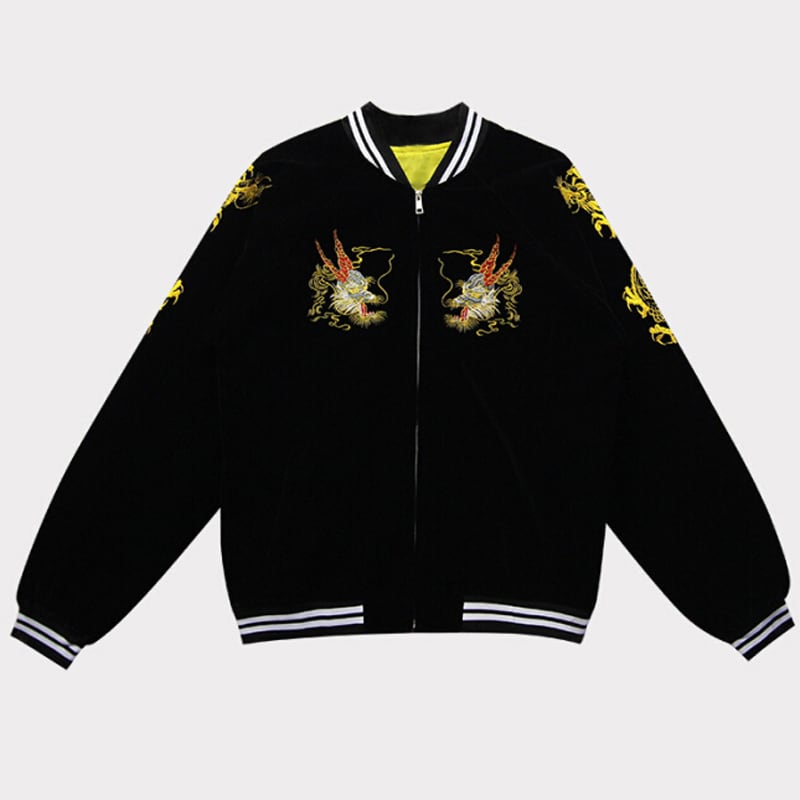 [Forever series]★China style outerwear★2color Black or red Dragon embroidered Dragon Dragon crest Stadium jacket Jacket Sukajan