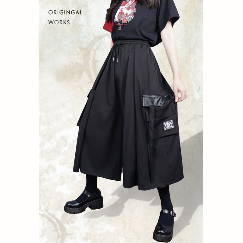 [Kokaisha series]★China style pants★Bottoms Gaucho pants Gaucho SML Easy to match Black Black