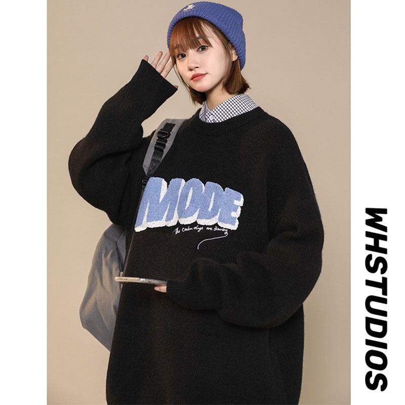 [Ushiomiomi Series] ★Sweater★ 3color Knit Tops Unisex Men's Simple White Black Blue