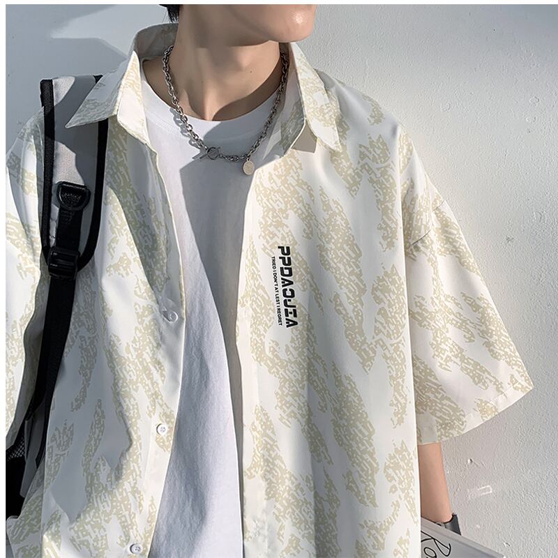 [Hyakuyakuge Series]★Shirt★ 2colors Black or White Short Sleeves Summer Print Unisex Large Size Men's Loose Fit Easy to Match