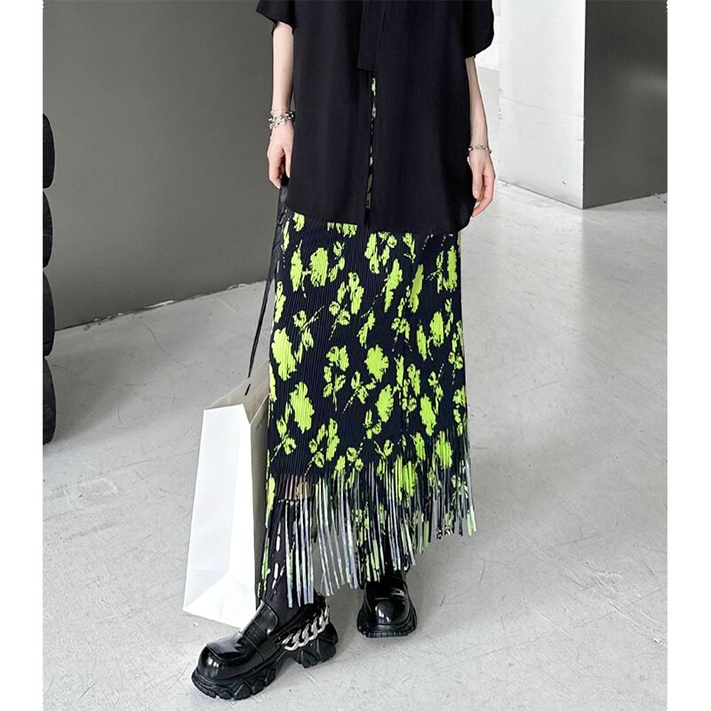 [YIDAO Series]★Skirt★ Bottoms Fringe Green Green Slimming Fashion Easy to match