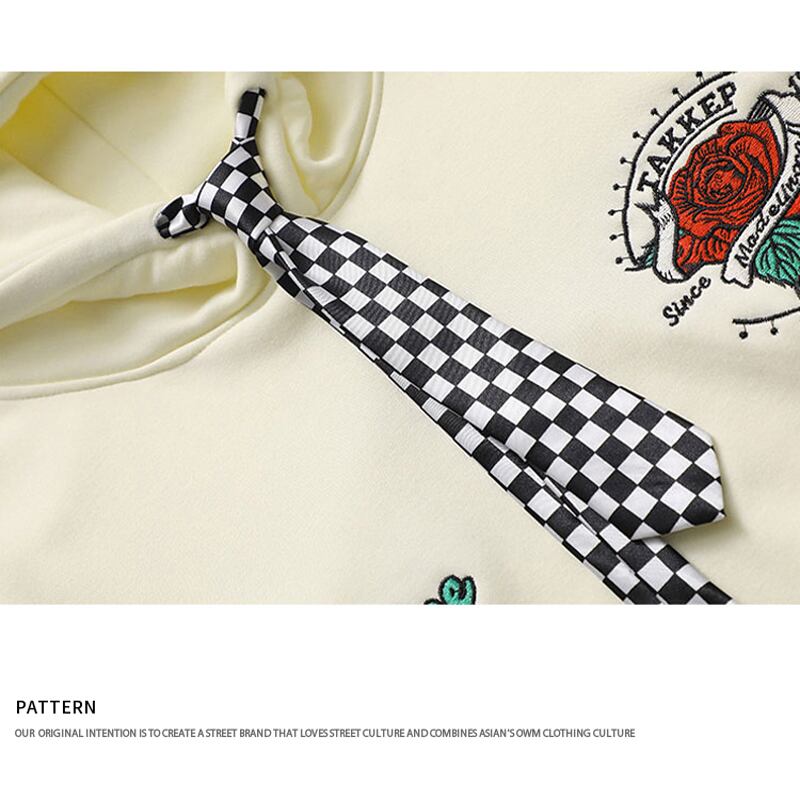 [Satoru Series]★Parker★ 2color Tops Necktie Plaid Embroidery Unisex Men's Beige Black S M L XL