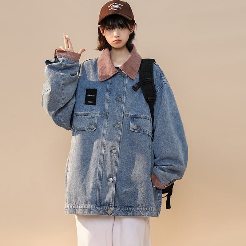 [FKZ Series]★Jacket★ 2color outer denim jacket unisex men's jeans color scheme blue black