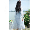 Load image into Gallery viewer, [Hakushu Series] ★2-piece dress set★ Hanging dress + long sleeve dress + chiffon Blue Blue Cute
