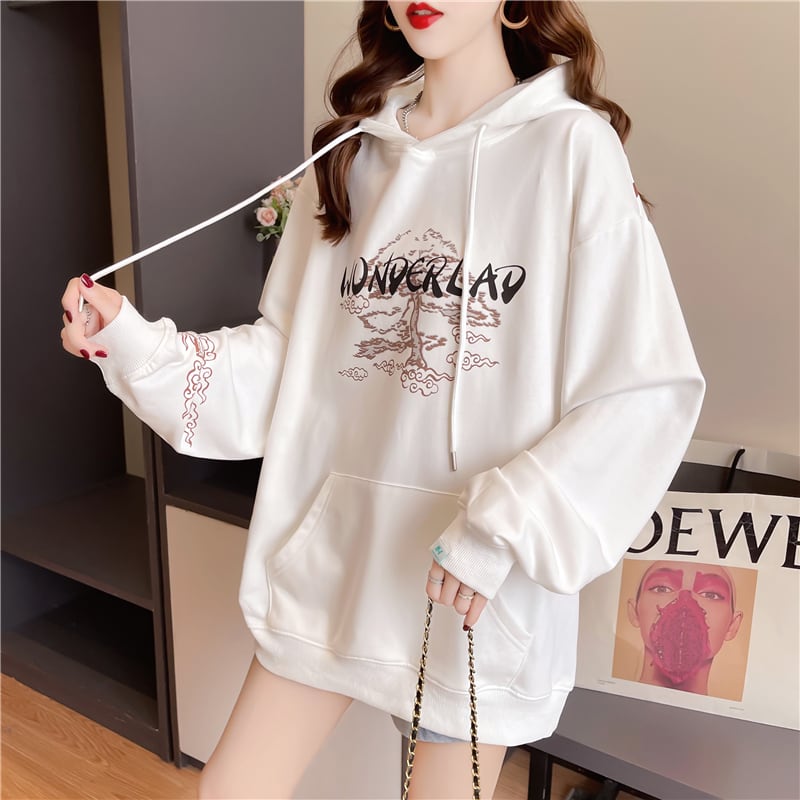 [YIDIEQIAN series]★China style hoodie★ Tops 2color black white print casual