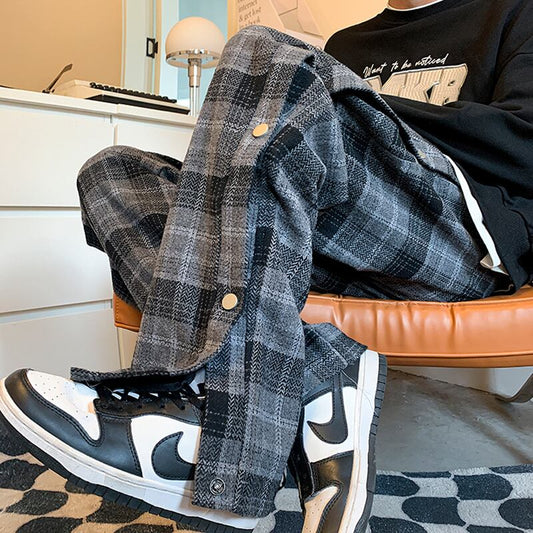 [GEBOXUAN Series] ★Casual Pants★ 2color Bottoms Trousers Unisex Men's Plaid Pattern Large Size Rasha Thick