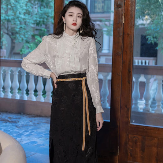 [Only you series]★China style setup, single item order★ Shirt or skirt, improves temperament, beige black