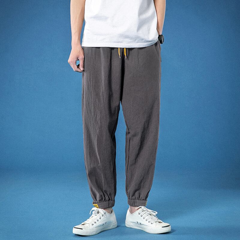 [Ushio Hyakudan Series]★China style trousers★ 3 colors, nine-quarter length, large size, slimming, unisex, men's, gray, black, gray green