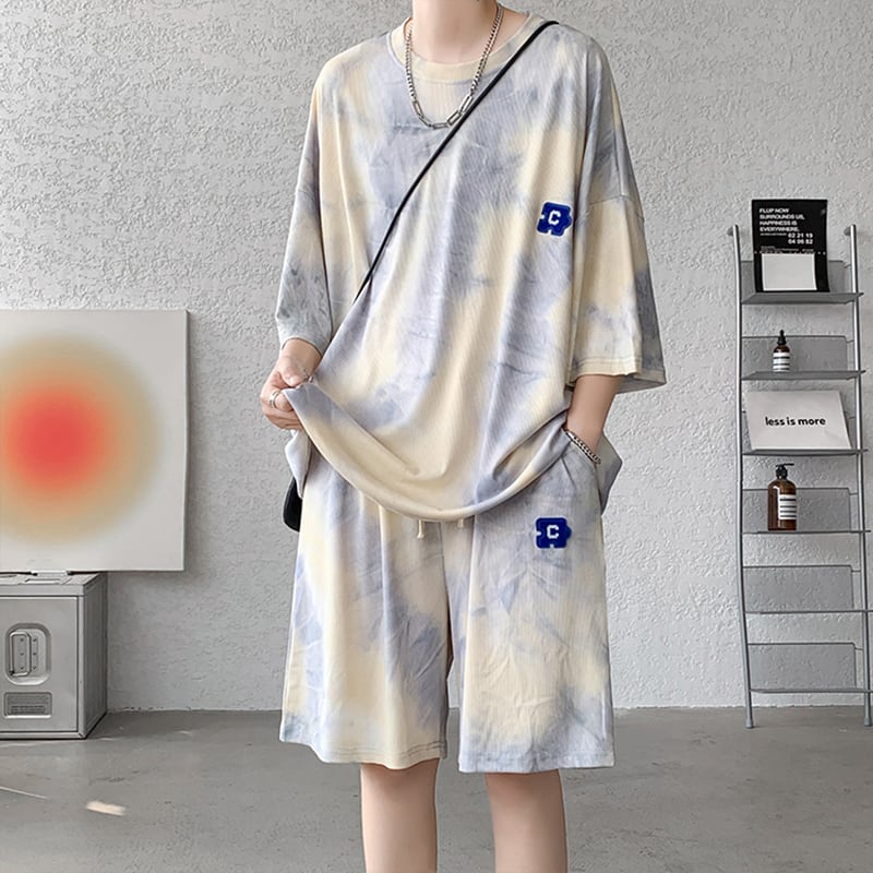 [ZHUIYI Series]★Setup★ T-shirt + shorts 2color Unisex Men's Large size Tie-dye