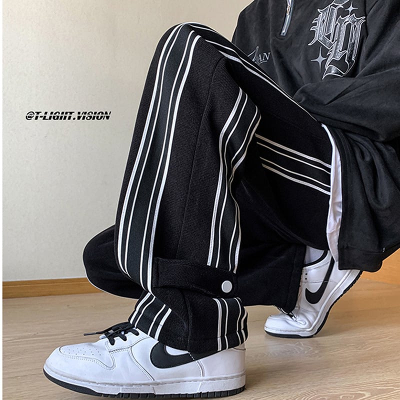 [NANSHI Series]★Casual Pants★Bottoms Unisex Men's Large Size Vertical Stripes Black