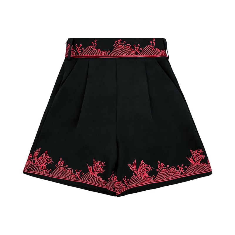 [Chamaru Girl Series]★China style shorts★ Shorts Black Black High Waist A-line Casual