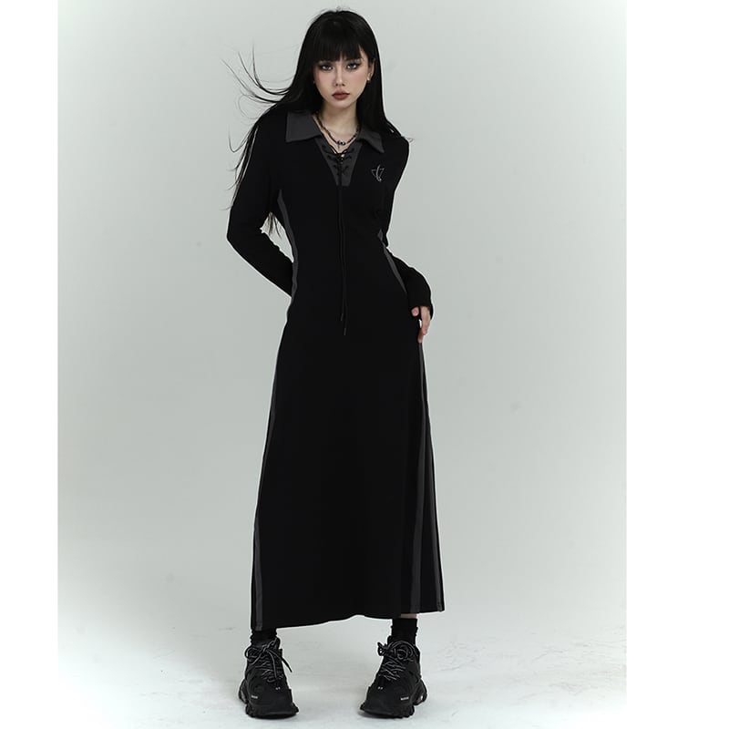 [LadyGhost Series]★Dress★ Dress POLO neck slimming long dress cute SML black black